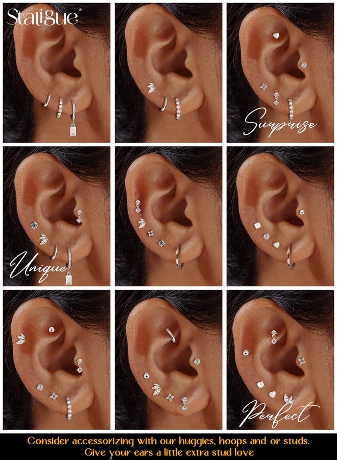 Staligue أقراط ستاليج المضادة للحساسية ذات الظهر المسطح للأذنين الحساسة، أقراط عصرية من الفولاذ الجراحي للنساء والرجال، أطقم أقراط غضروفية صغيرة ذات ظهر مسطح لثقوب متعددة، أقراط حلقية ذات ظهر مسطح قابلة للتكديس - Image 3